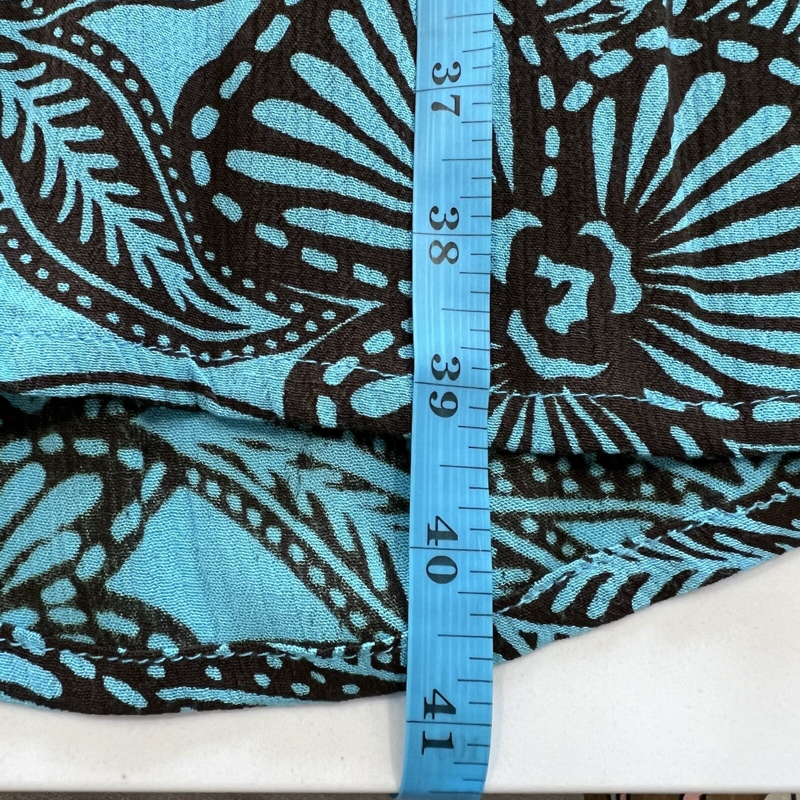 Piramide Clothing Company Handmade Teal & Brown MIDI Dress 100% Rayon Sz M EUC