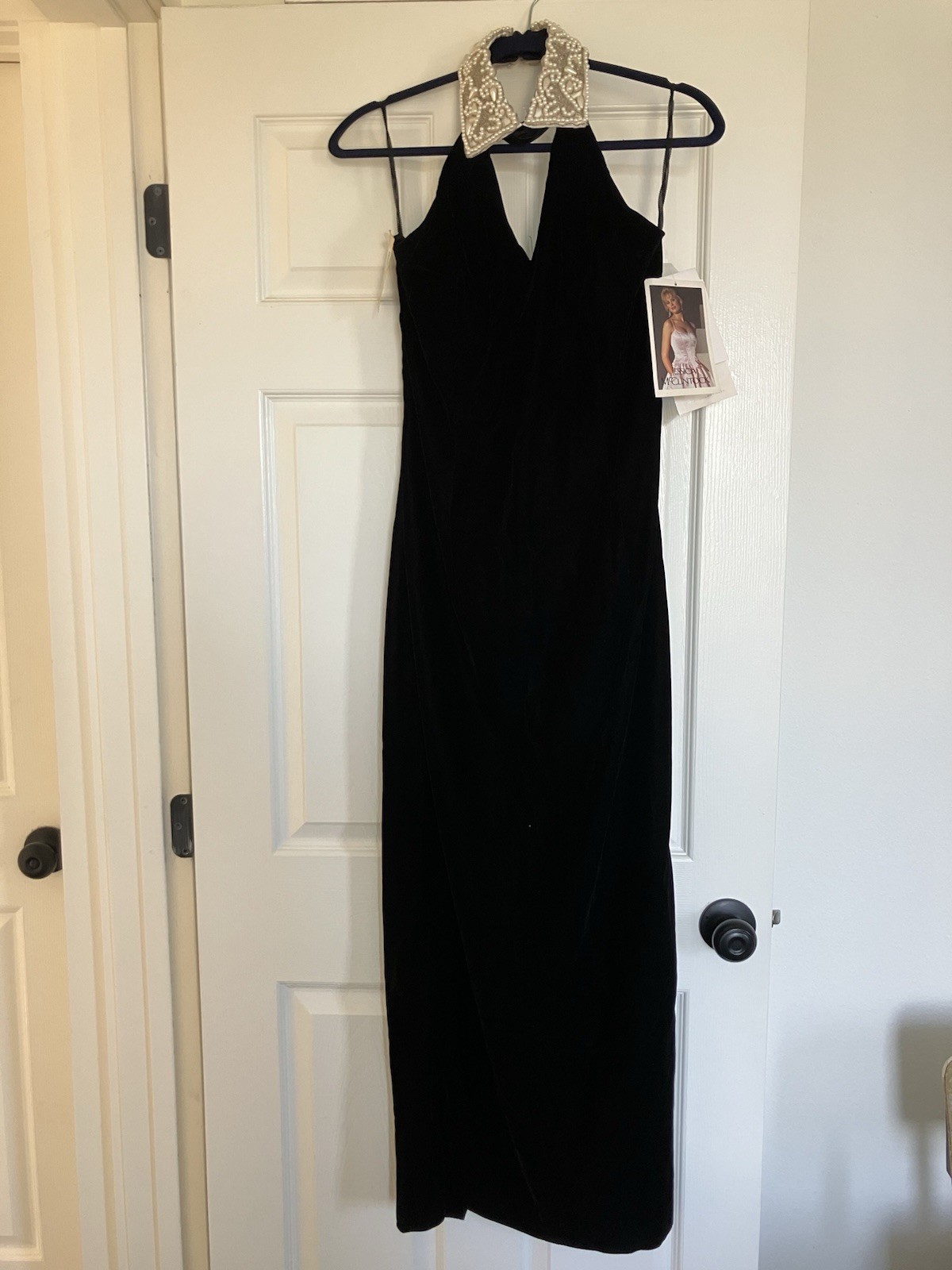 Vintage Jessica McClintock Black Halter Vneck Long Dress New W/ Tags Size 11/12