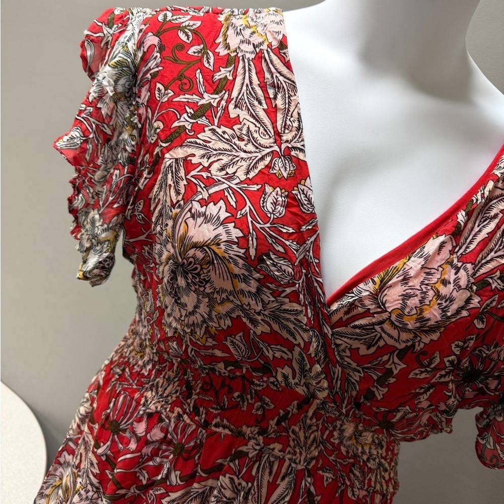 Le Raganne Silk Blend Red Floral Midi Dress