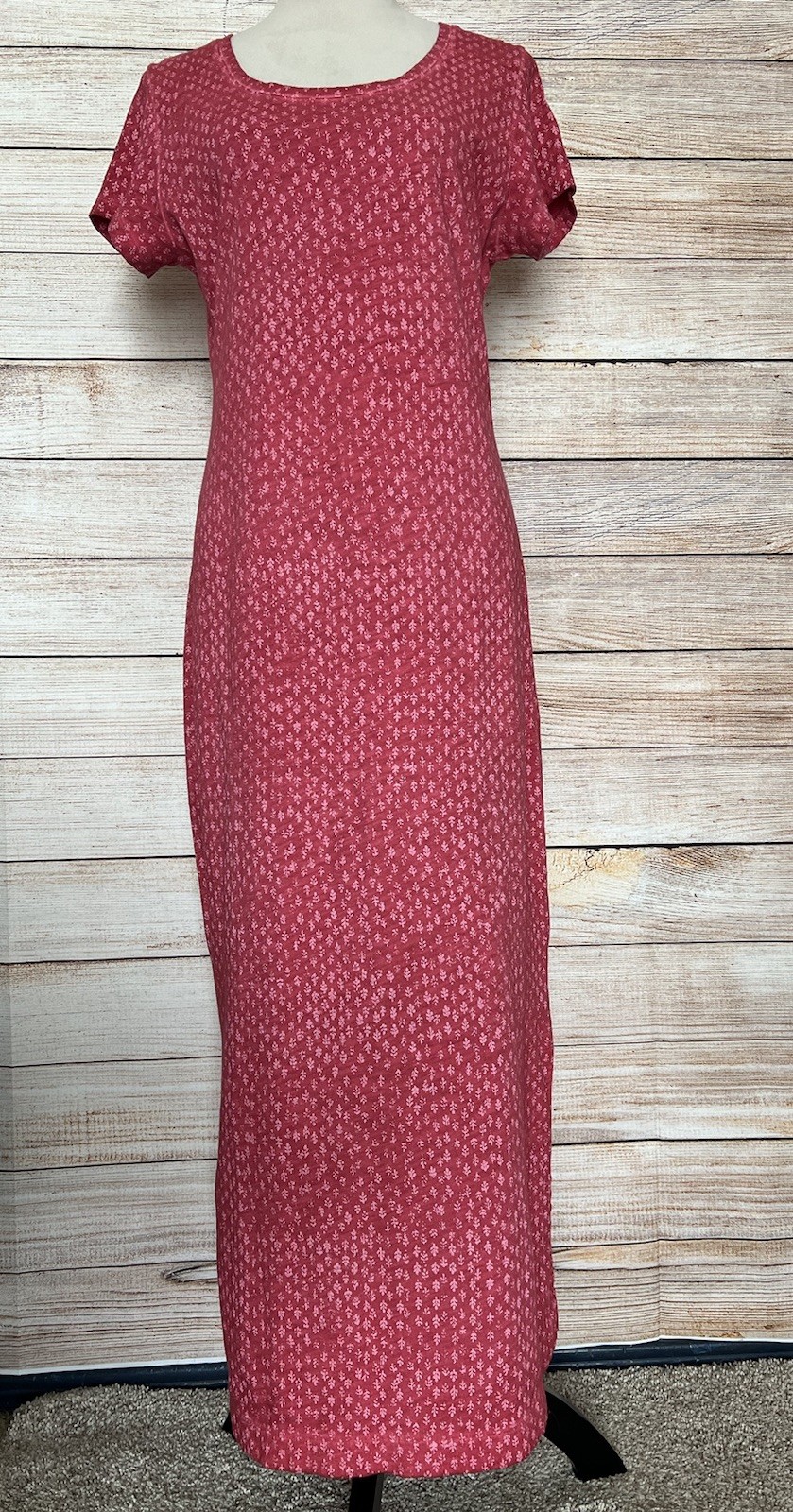 Peruvian Connection Pima Cotton Maxi Dress Sz M Side Slits Floral Pomegranate
