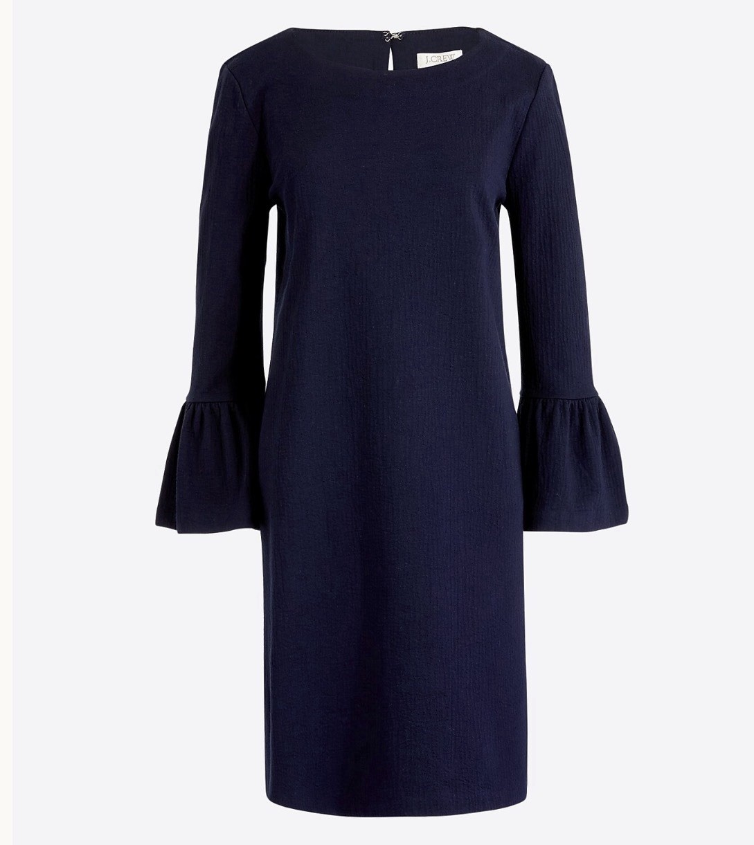 J.Crew Women’s Navy Ruffle Bell-Sleeve Shift Dress Cotton Blend Large New $79.50