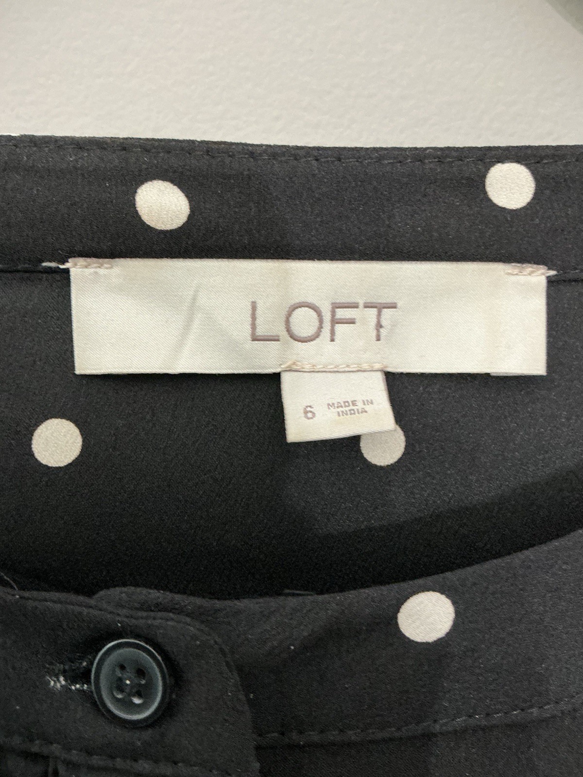 LOFT Black & White Polka Dot Button Front Dress Size 6