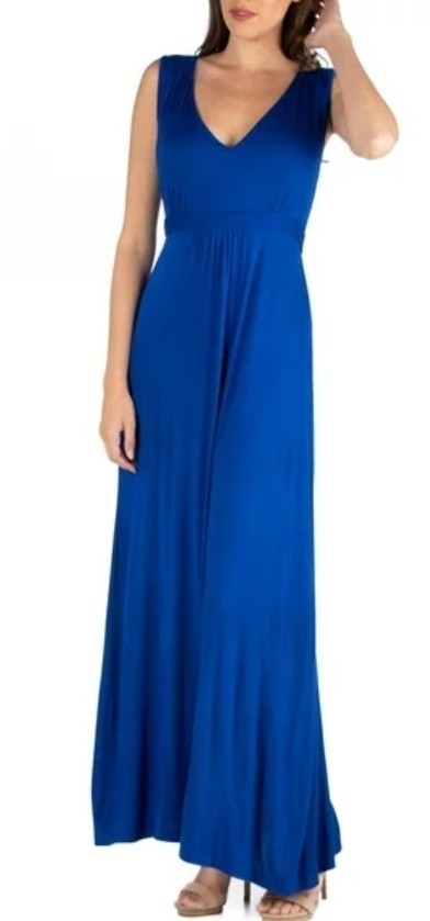 Nwt 24seven Comfort Apparel Sleeveless V Neck Maxi Dress Size Large Blue