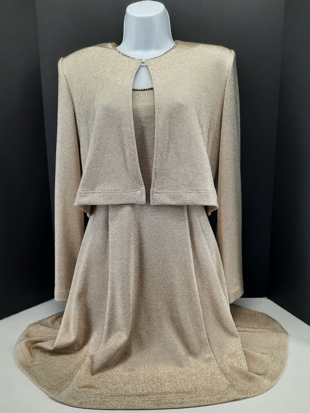 Ever Beauty Gold Sparkle, Rhinestone Accent Dress With Open Front Jacket. 10