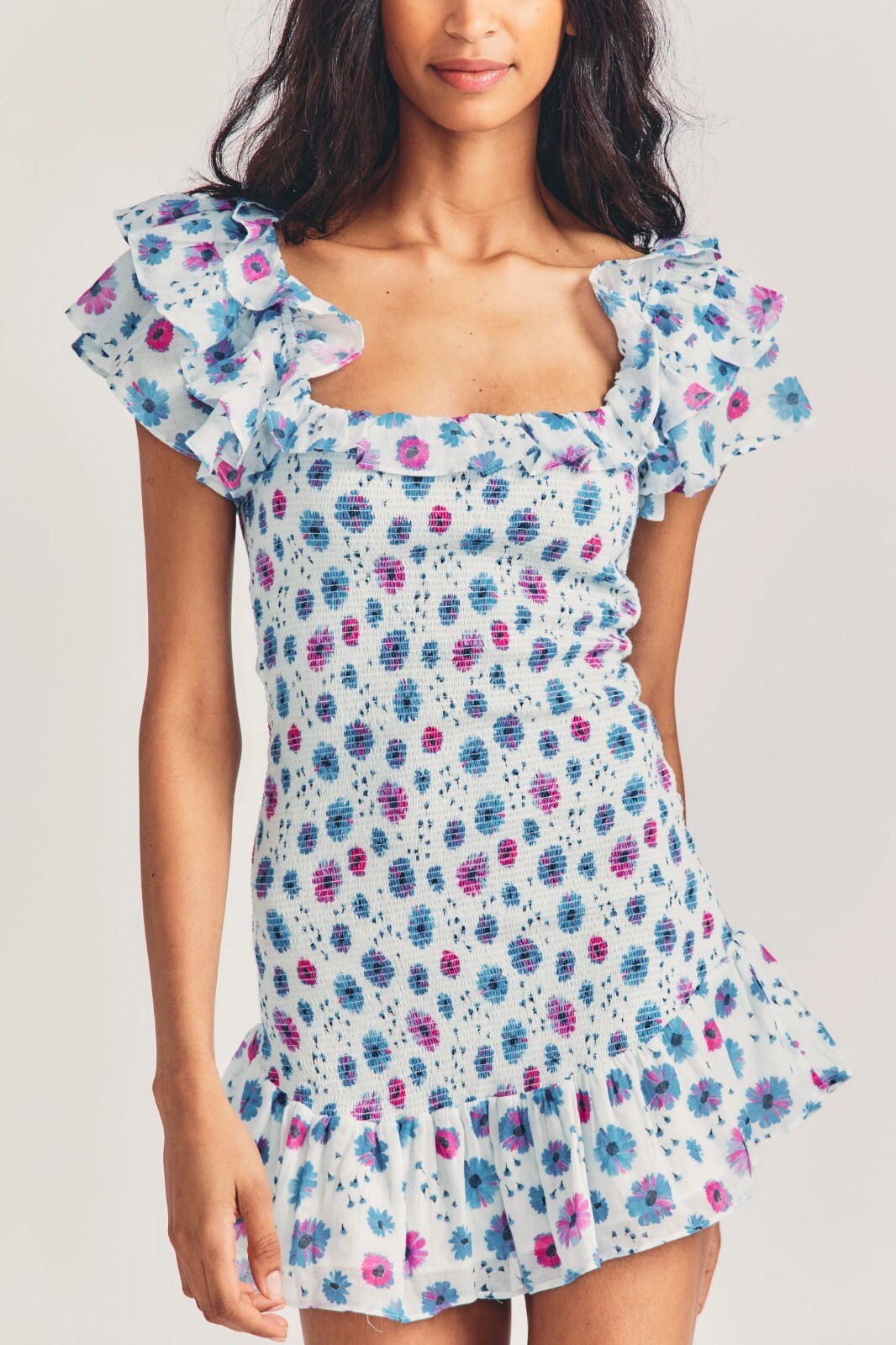 NWT LoveShackFancy Kodie Dress – Size M – Cotton Candy White/Pink/Blue Floral