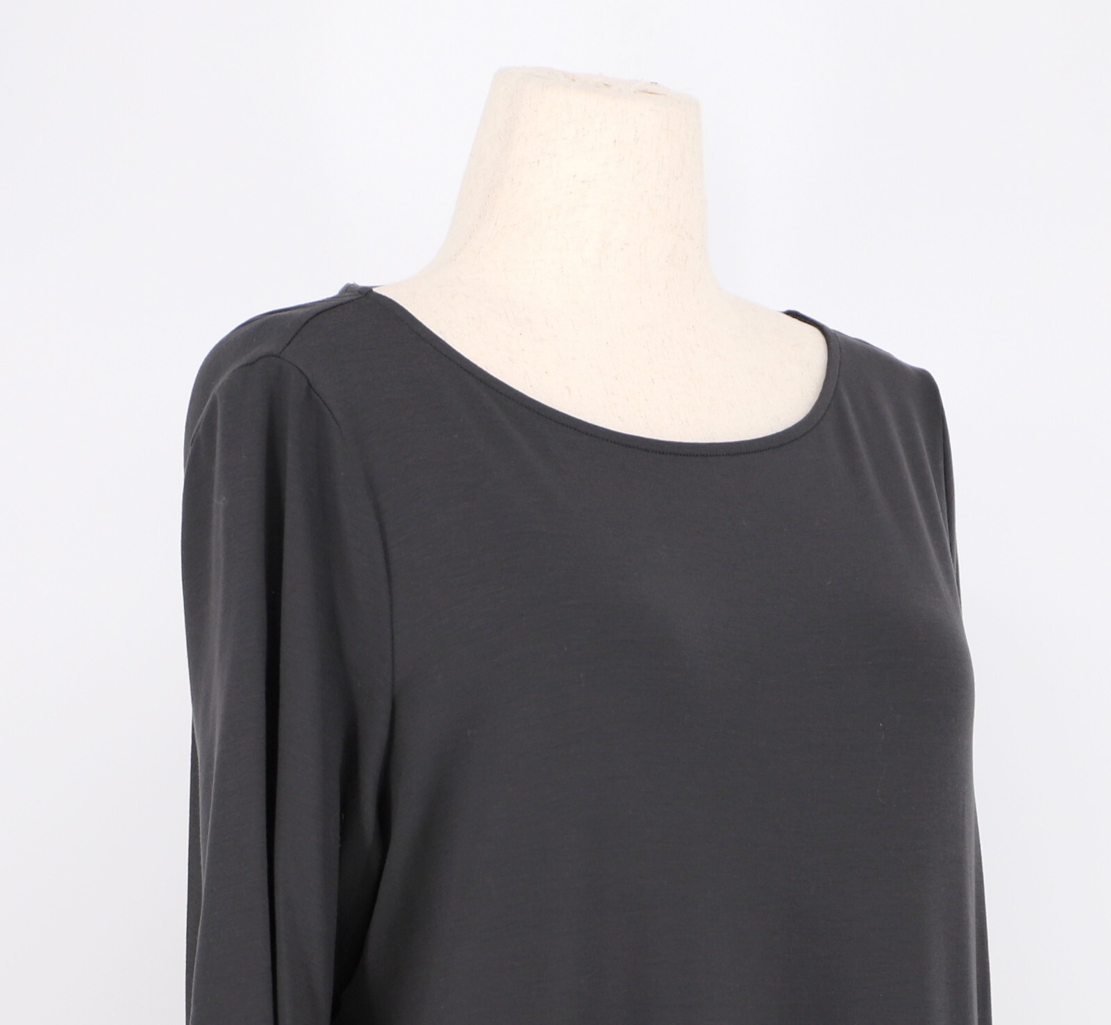 EILEEN FISHER Tencel High-Low Tunic Dress Dark Gray Charcoal Half-Sleeves Size L