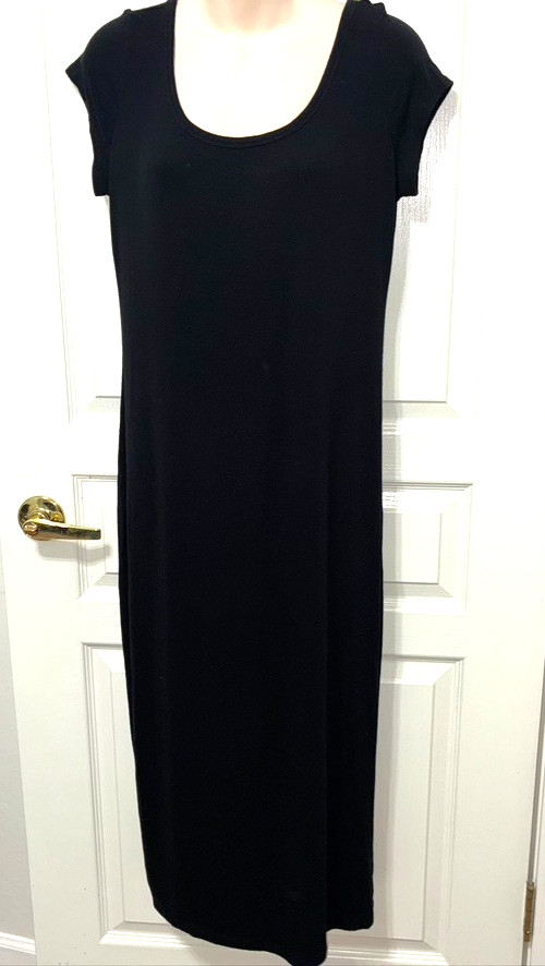 A Pea In The Pod Maternity Black L Dress Midi Cap Sleeve Scoop Neck Soft Stretch