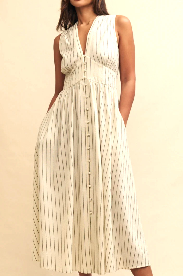 NWT Nobody’s Child Starlight Midaxi Dress in Cream Pinstripe Sleeveless Sz US 0