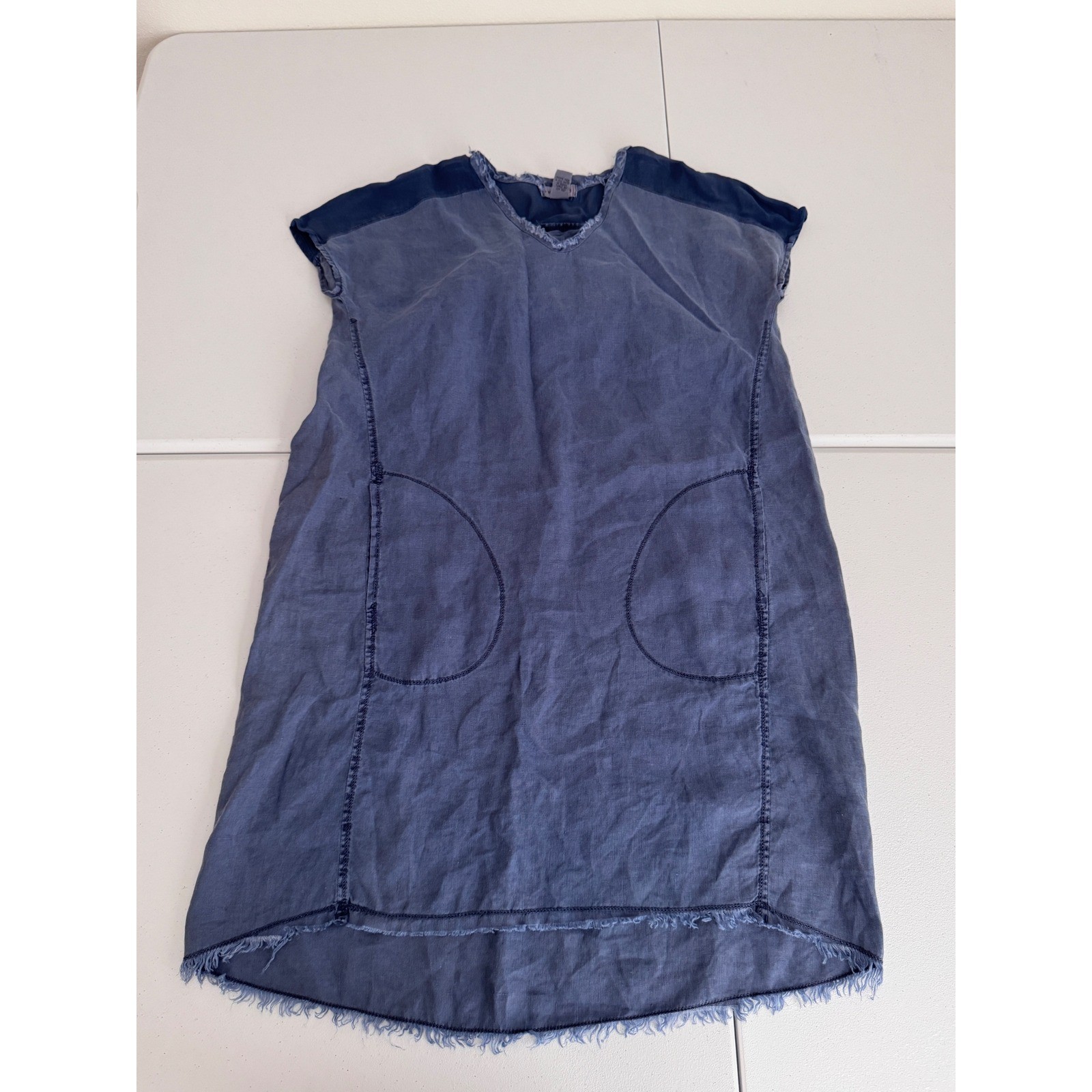 Wearables Linen V-Neck High Low Shift Dress with Pockets boho casual n3