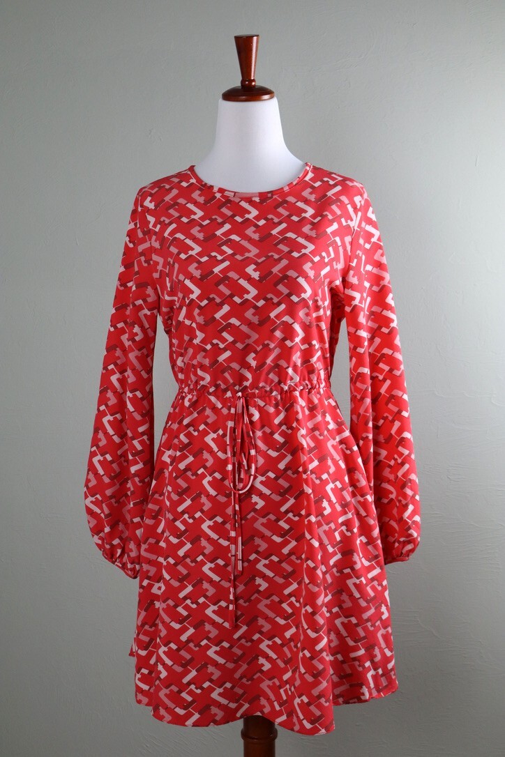 POMANDER PLACE Tuckernuck $128 Link Print Drawstring Waist A-Line Dress Size XS