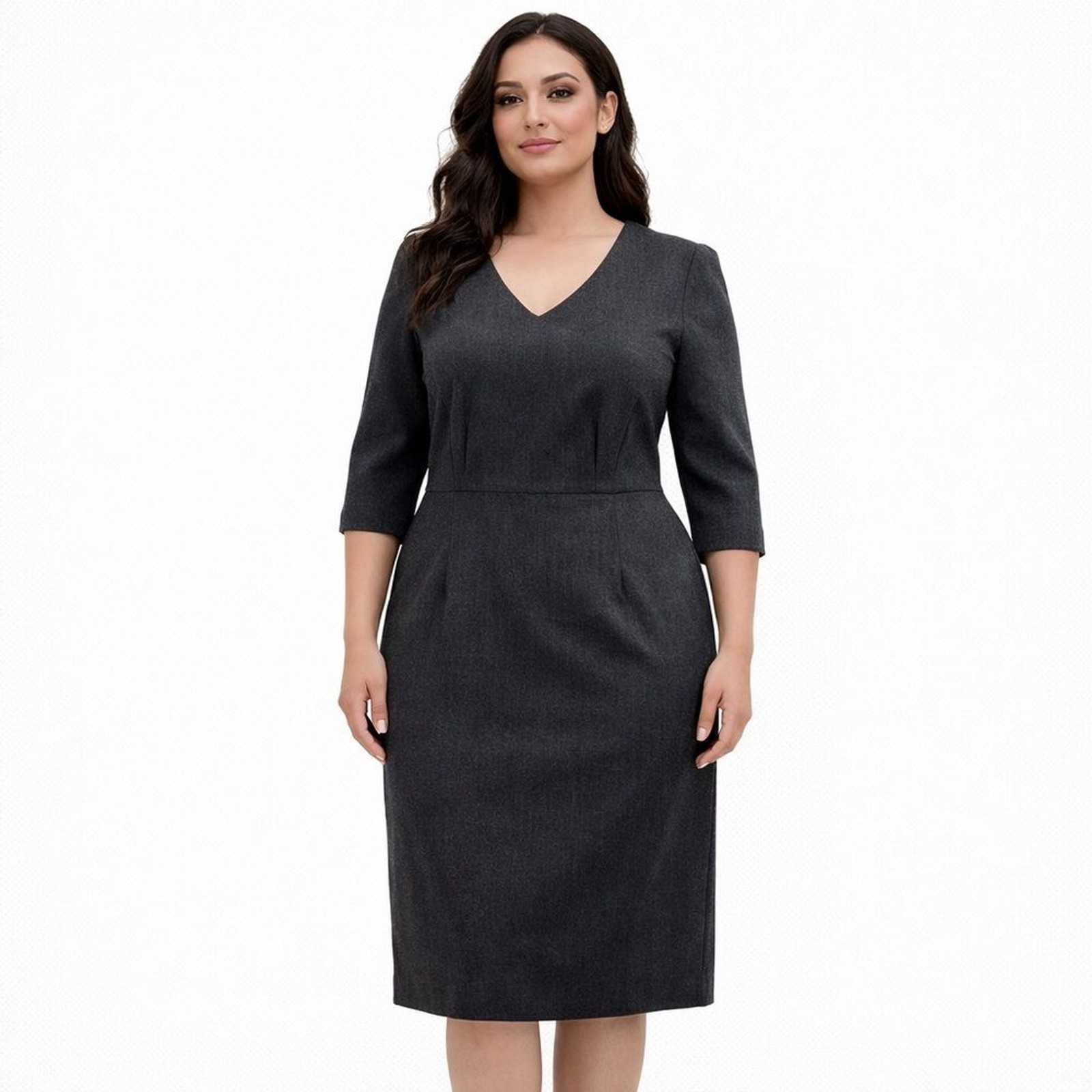 100% Virgin Wool Pendleton V-Neck Dress Gray 14