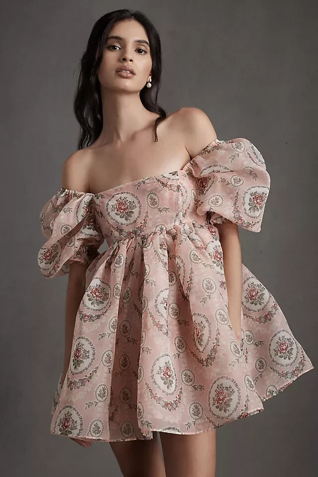 Anthropologie Selkie Puff Sleeve Dress Rapunzel Garden Tea Party Pink Size L NEW