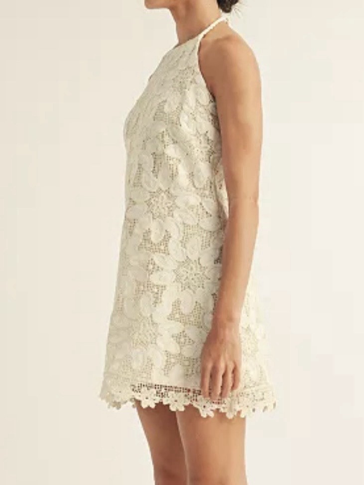 Arose Studio Alaia Short Halter Dress Ivory Lace Crochet NWT Size Large