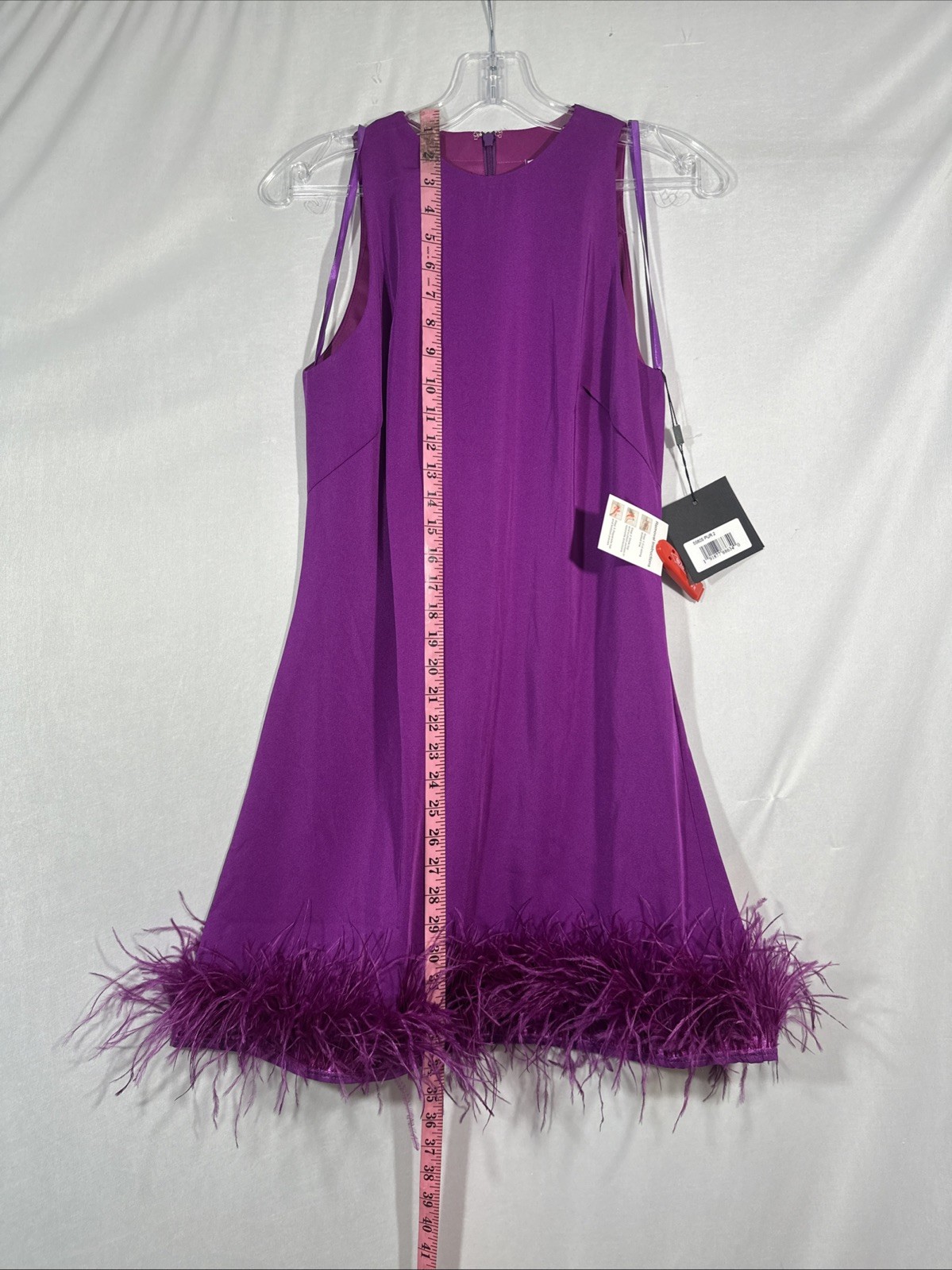 NWT IEENA Mac Duggal [ 2 ] 55805 Feathered Hem High Neck Trapeze Dress #U1533
