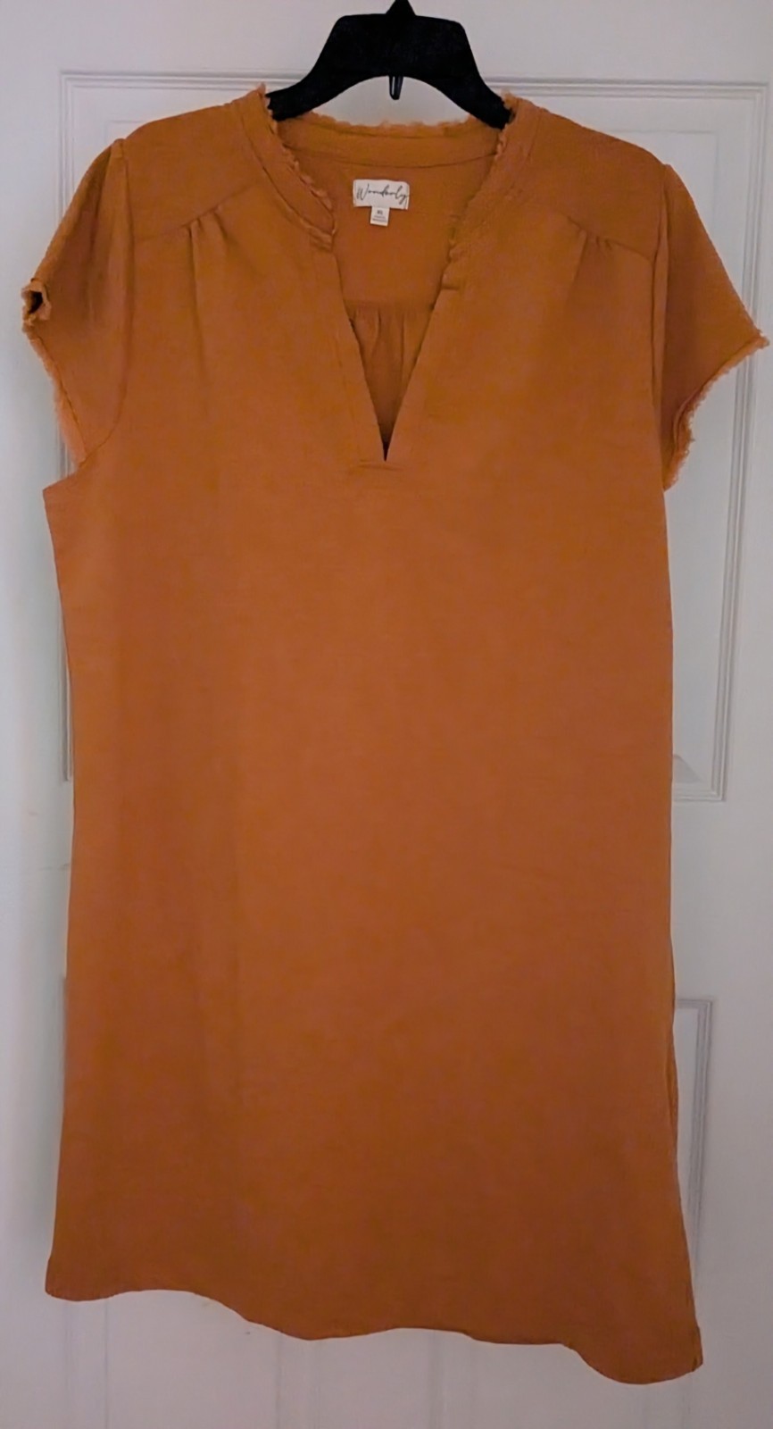 Wonderly Mustard Yellow French Terry Shift Dress V-Neck Cap Sleeve X Large $59.5