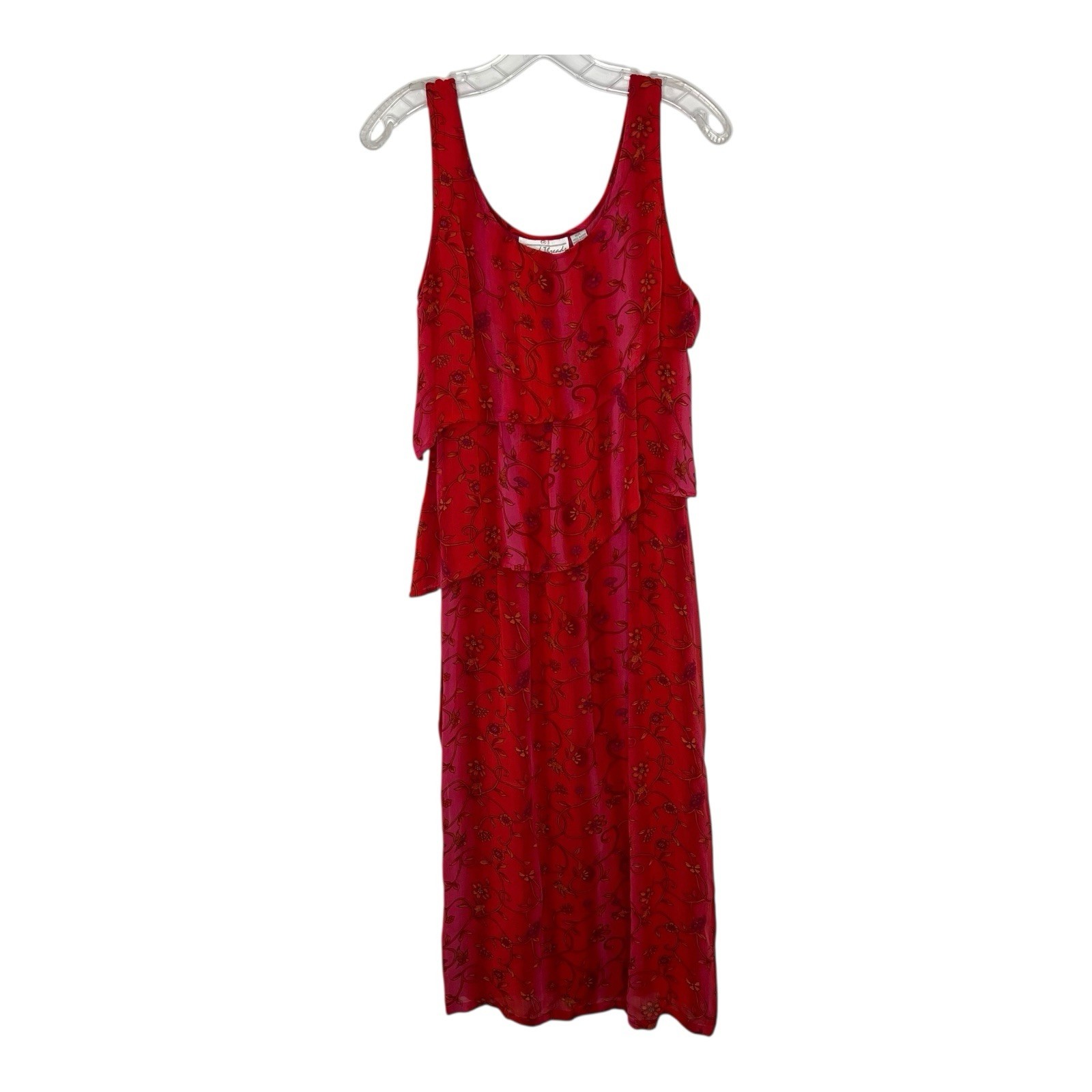 Sacred Threads Dress Womens M/L Red Chiffon Floral Boho Layered Festival India