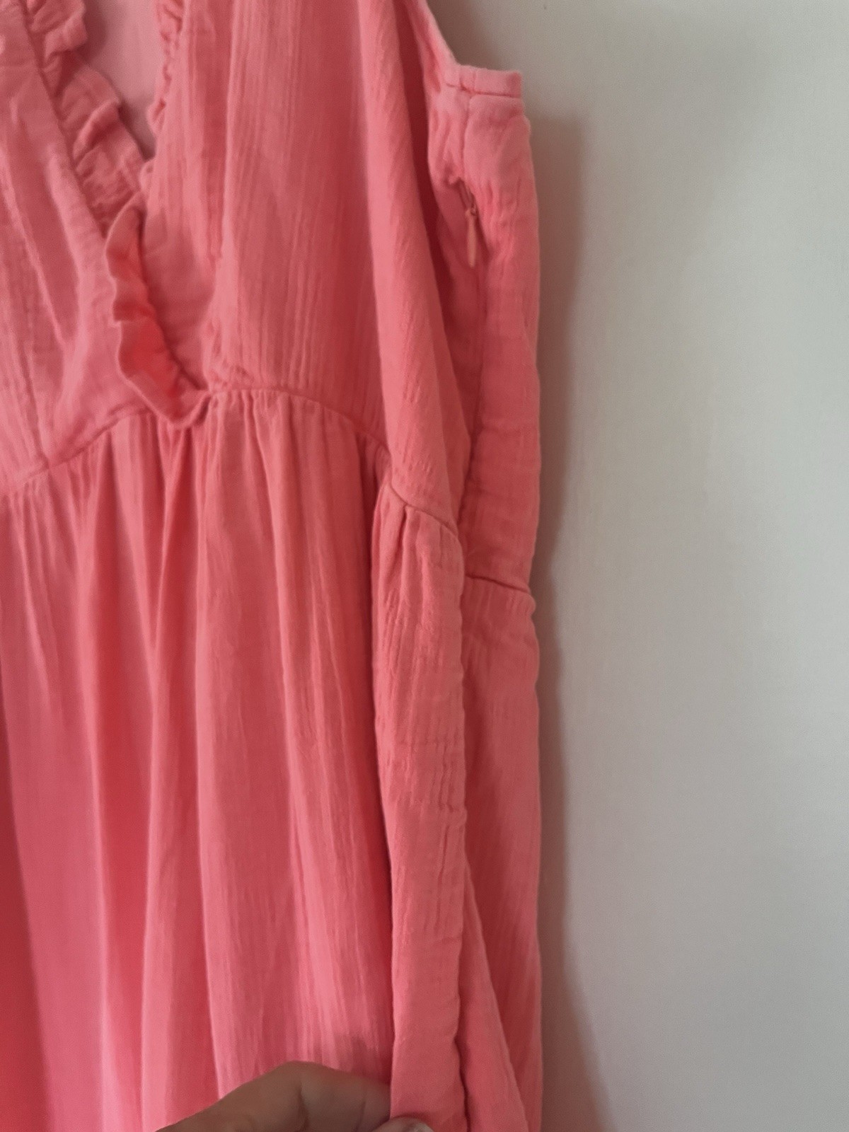 Vineyard Vines Pink Ruffle V-Neck Sleeveless Mini Dress Cotton Woven Sz S