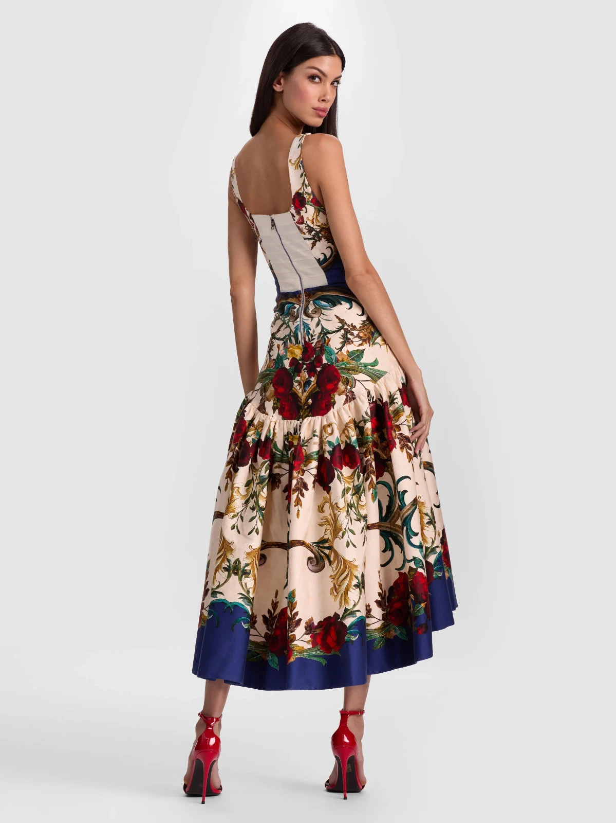 ALICE & OLIVIA ( 2) DIANA FLORAL A-LINE TIERED SKIRT MIDI DRESS NWT MSRP$660
