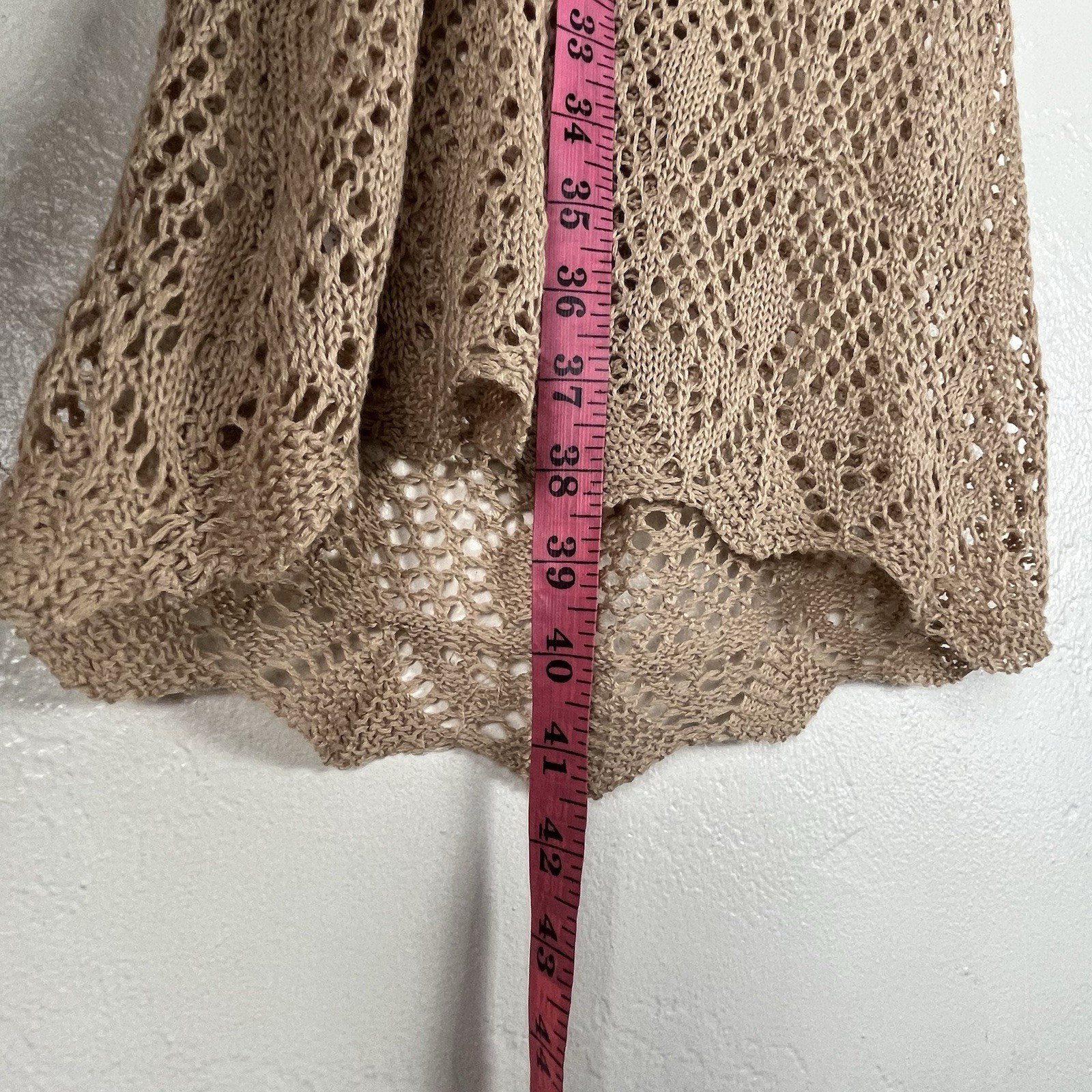 Women’s Crochet Knit Beach Cover Up Dress Tan Open Knit Sleeveless Size M