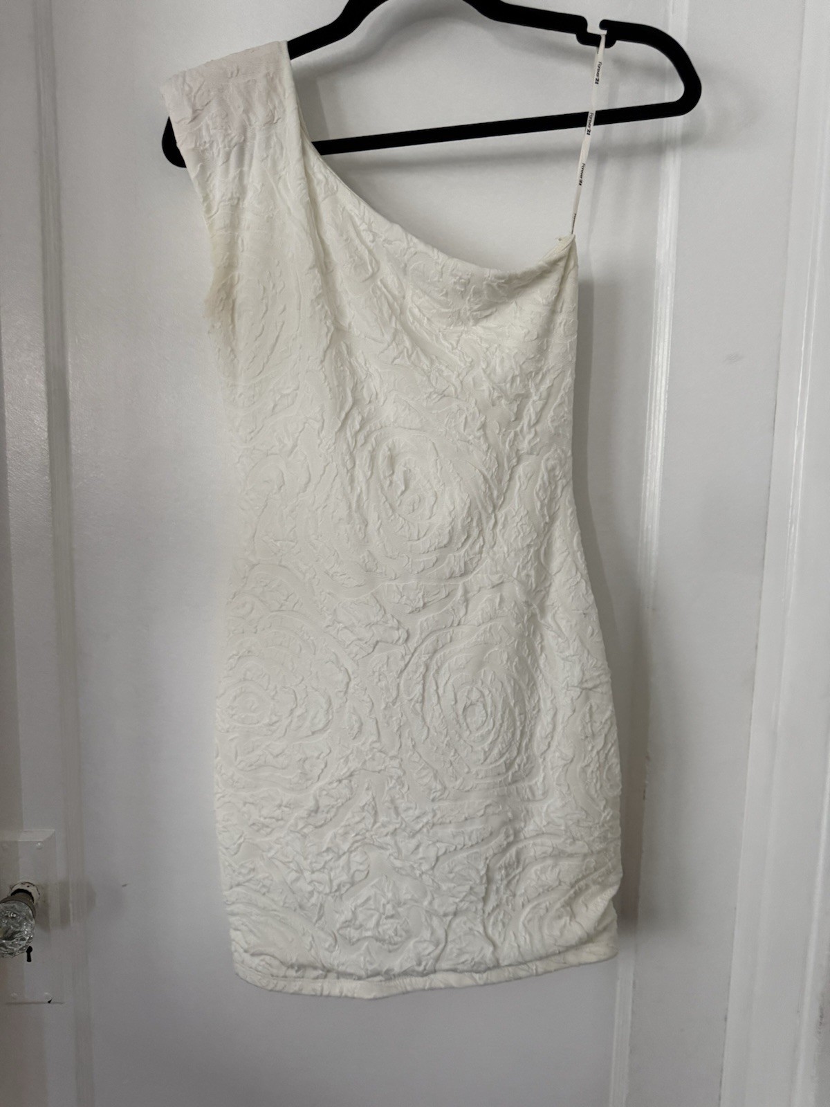 Forever 21 White Lace Floral One Shoulder Bodycon Mini Dress Sleeveless S/P