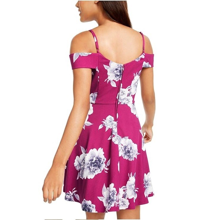 City Studio Junior Womens 9 Berry Silver Floral Short Dress NWT CY62