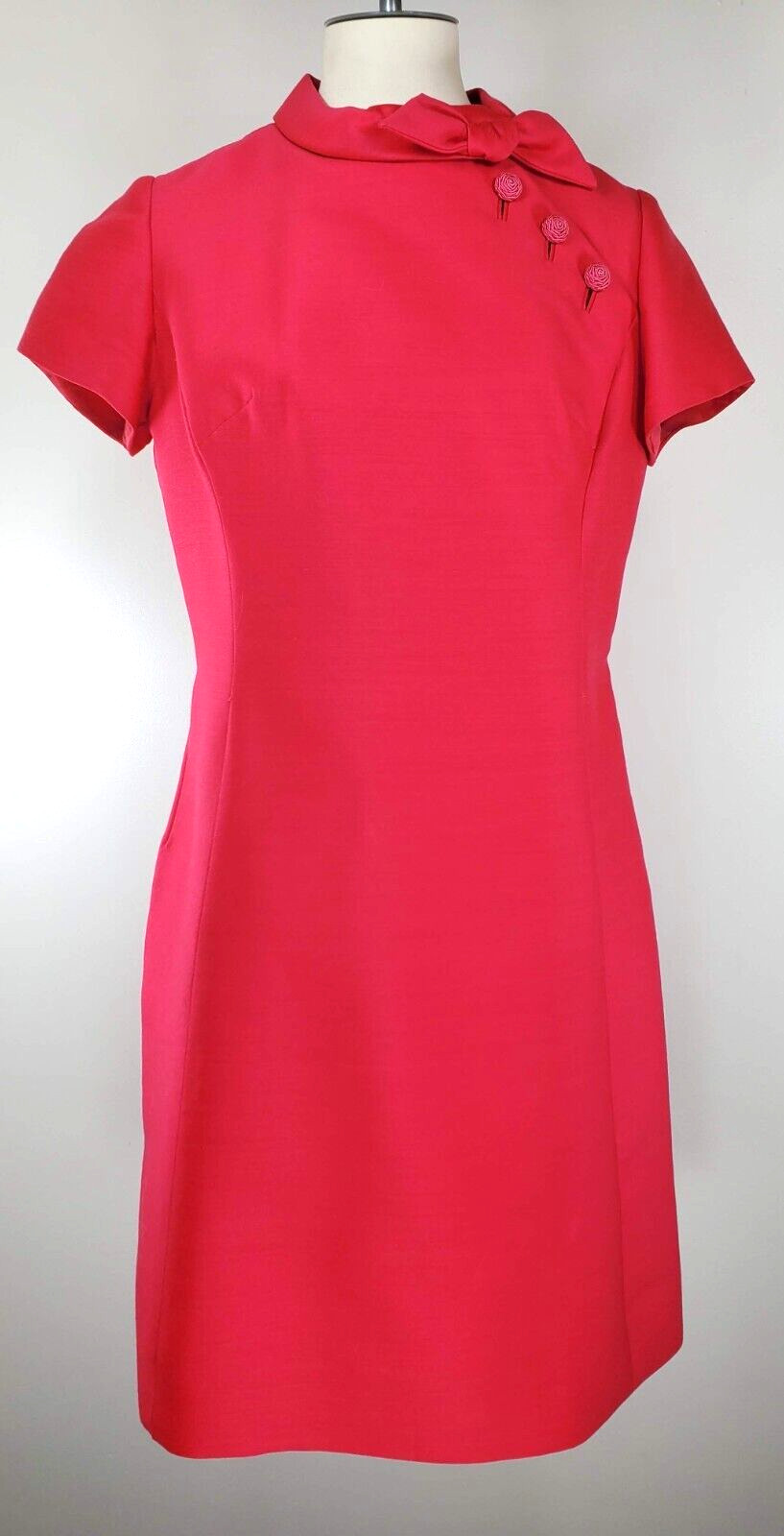 Vintage Rona A Fashion Investment Dress – Size 12 – Pink – Bow & Button Details
