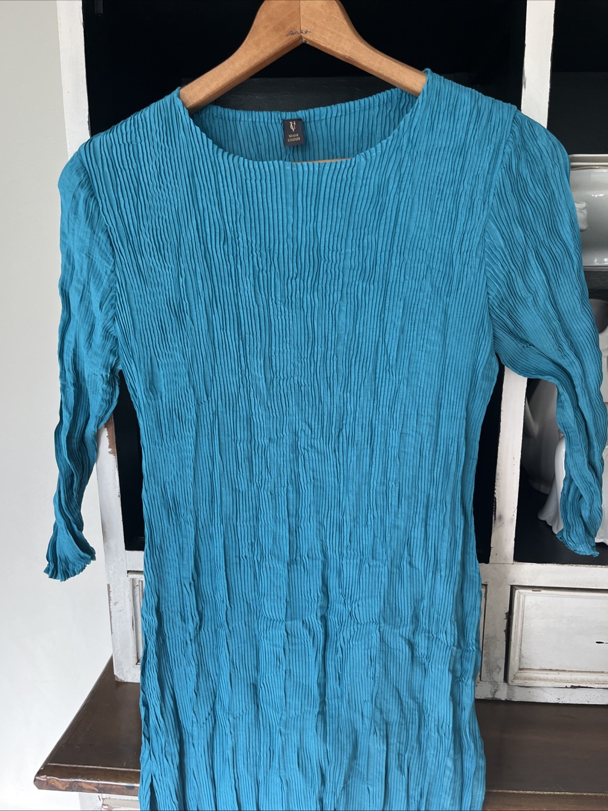 Vanite Couture O/S One Size Fits Most Blue Green Pleated Midi Dress Crinkle