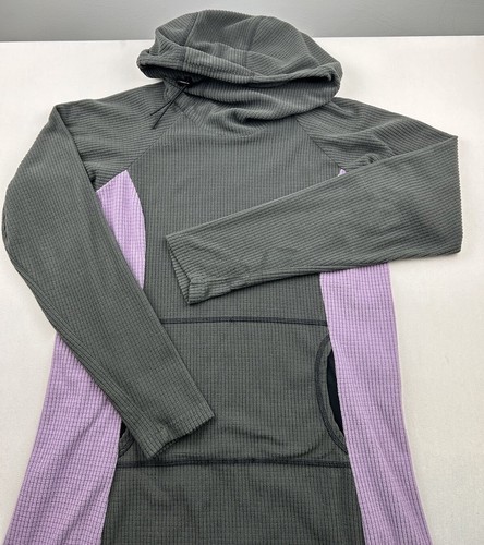 Melanzana Micro Grid Hoodie Dress Lavender Gray Colorblock Large Pocket Winter