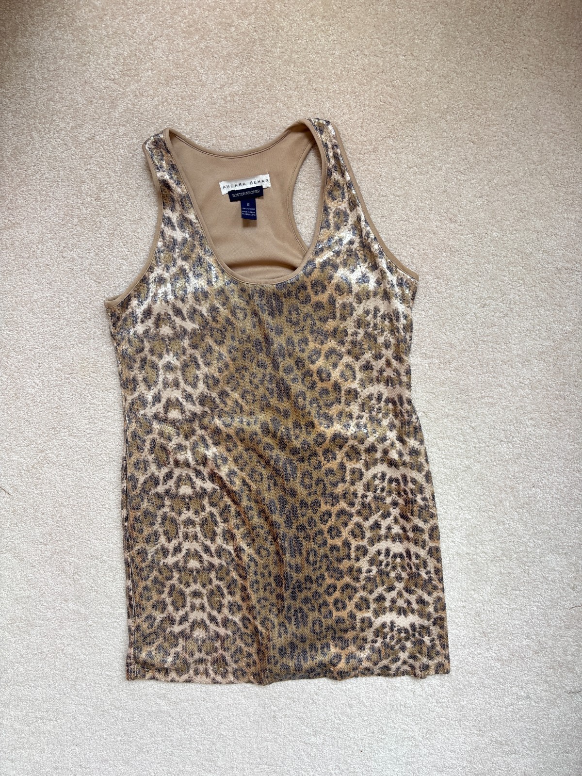 Andrea Behar Boston Proper Leopard Sequin Sleeveless Mini Dress Womens 12