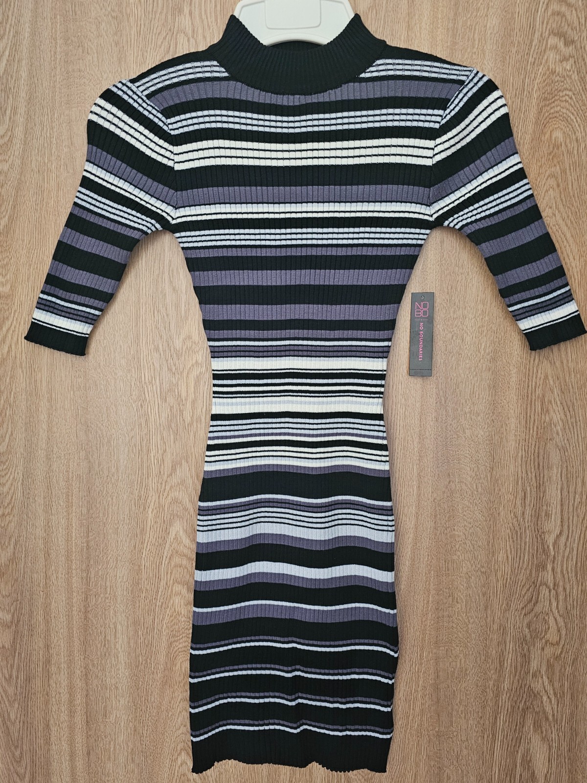 No Boundaries Half Sleeve Black/Grey & White Stripe Dress NWT Various Sizes