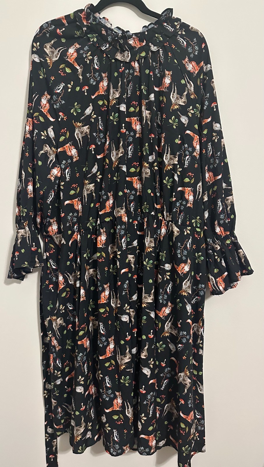 New Womens Eloquii Dress Size 26 Plus Black Woodland Animals Fox Moose Ruffles
