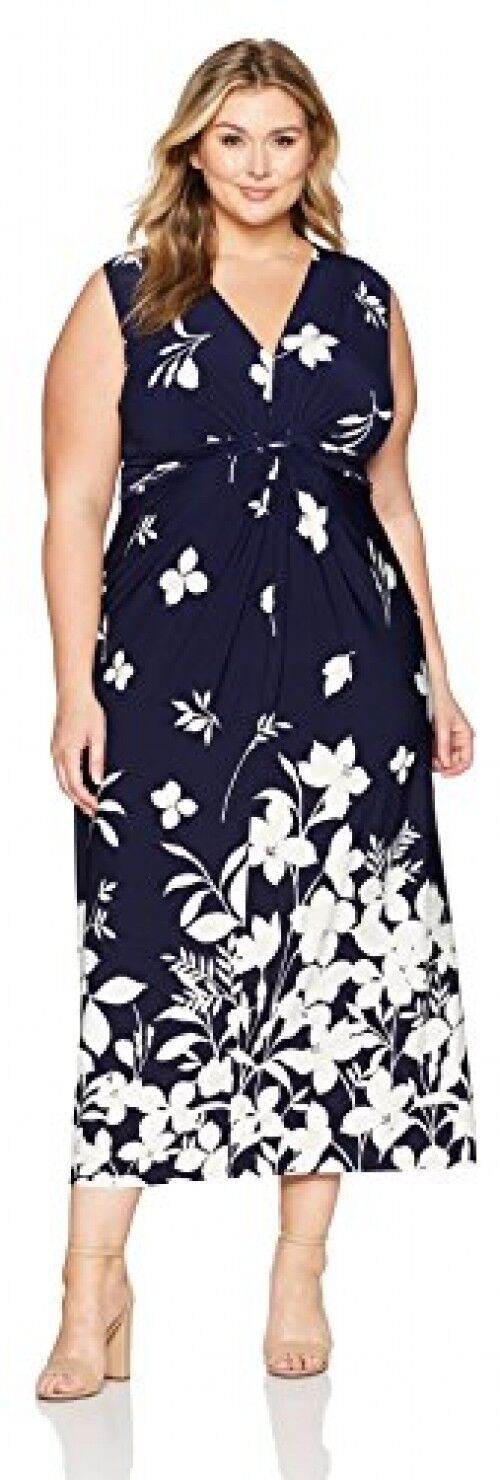 Eliza J Women’s Plus Size Maxi Dress with Knot Front Navy/Ivory Size 10
