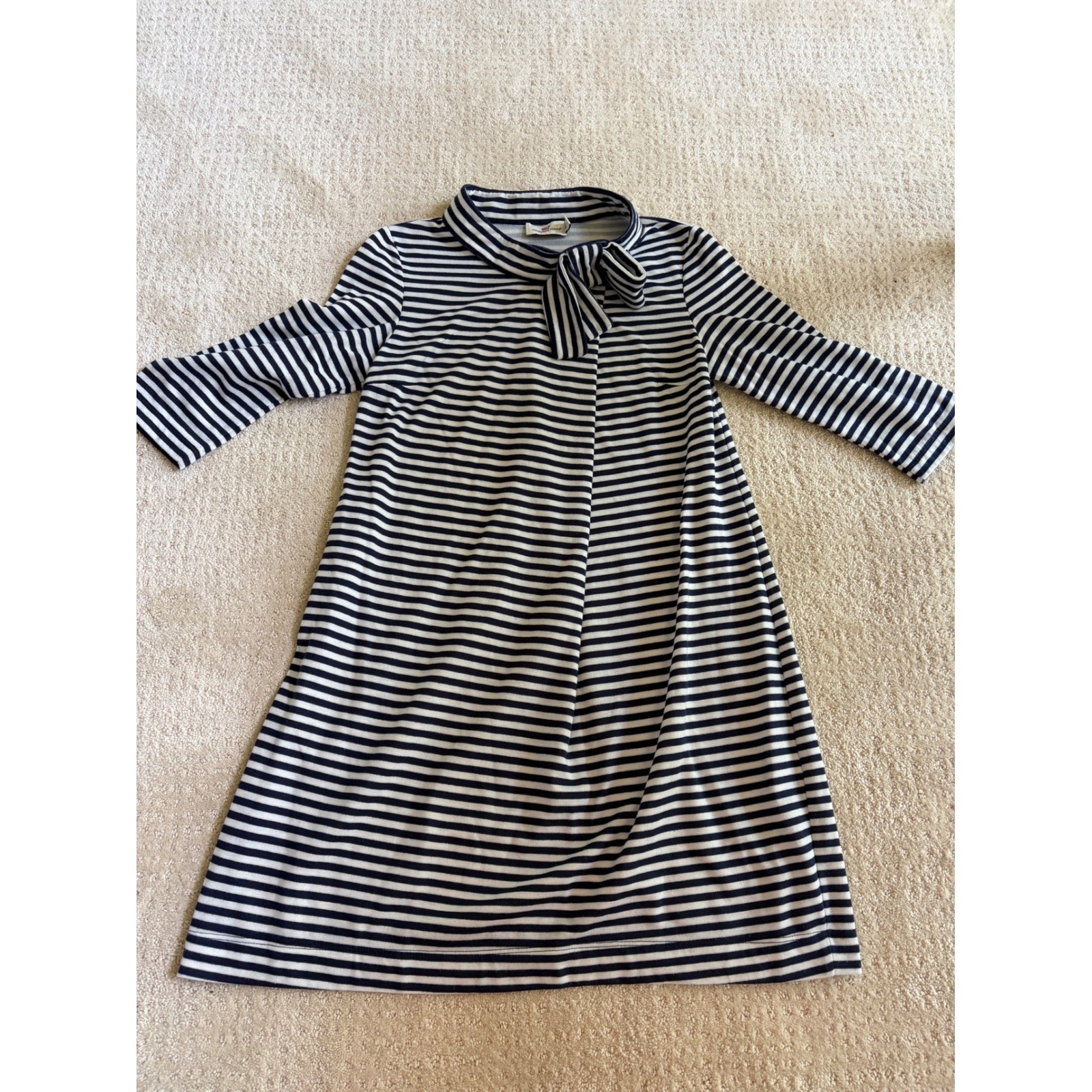 Vineyard Vines Womens XS Navy White Striped Bow Neck Shift Dress Made in Italy