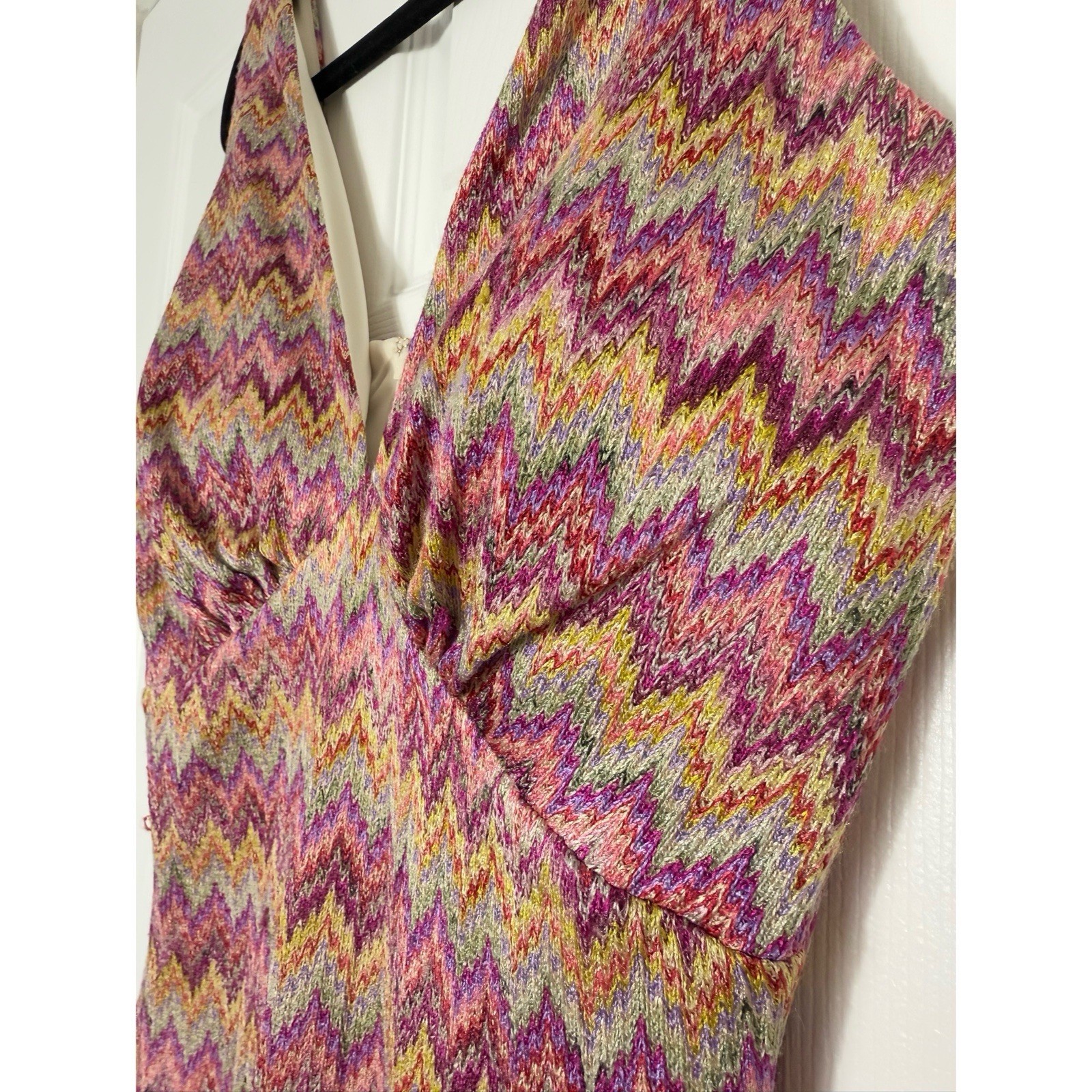 Siena Pink Multi Color Chevron Pattern V-Neck Bodycon Midi Dress Size 10 Large