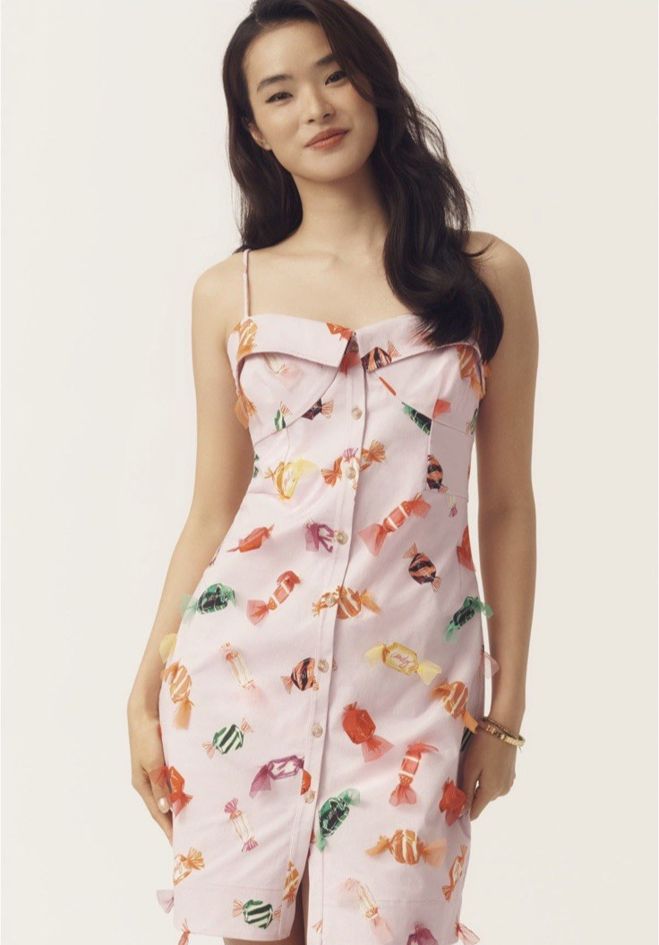 NWT Anthropologie MAEVE 3-D TULLE CANDY BUTTON-DOWN DRESS PINK 14 Fits Like 12
