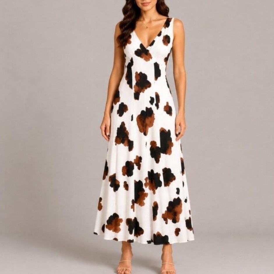 Paper Heart Linen Blend Pony Print V-Neck Maxi Dress New Size XL Sleeveless
