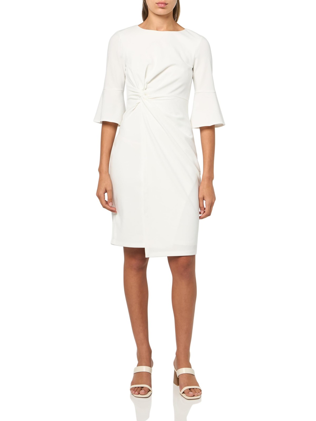 Kensie Women’s Dresses Belle Sleeve Midi Dress, Ivory, 10