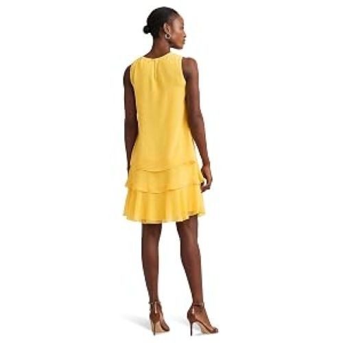 Lauren Ralph Lauren, Womens, Georgette Shift Dress, Primrose Yellow, 10