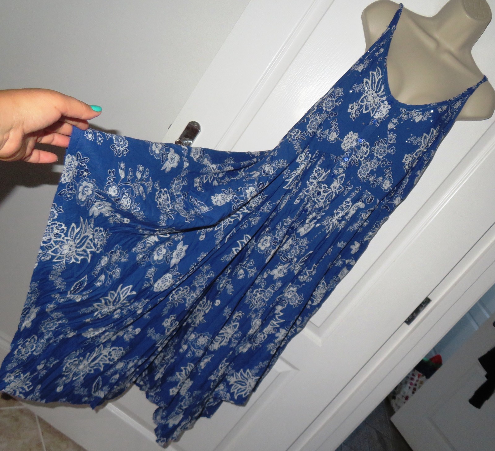 Yours Clothing Blue Floral Strappy Cami Hanky Hem Maxi Sun Dress Plus Size UK 20