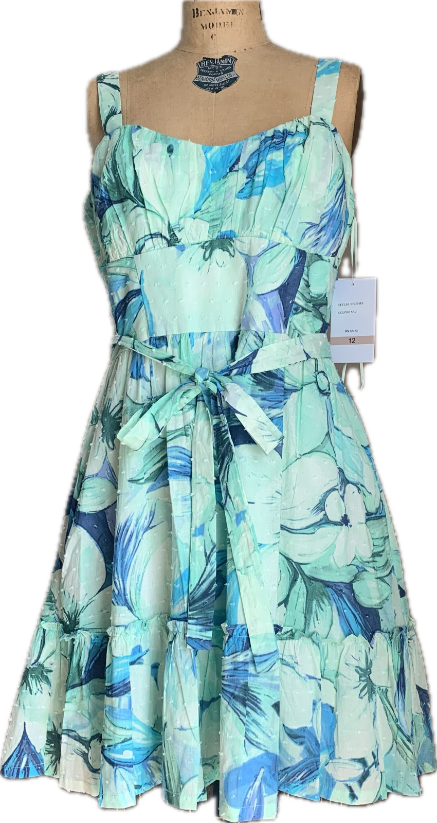 Maison Tara Watercolor Floral Tiered Sundress Textured Cotton NWT Size 12 Boho