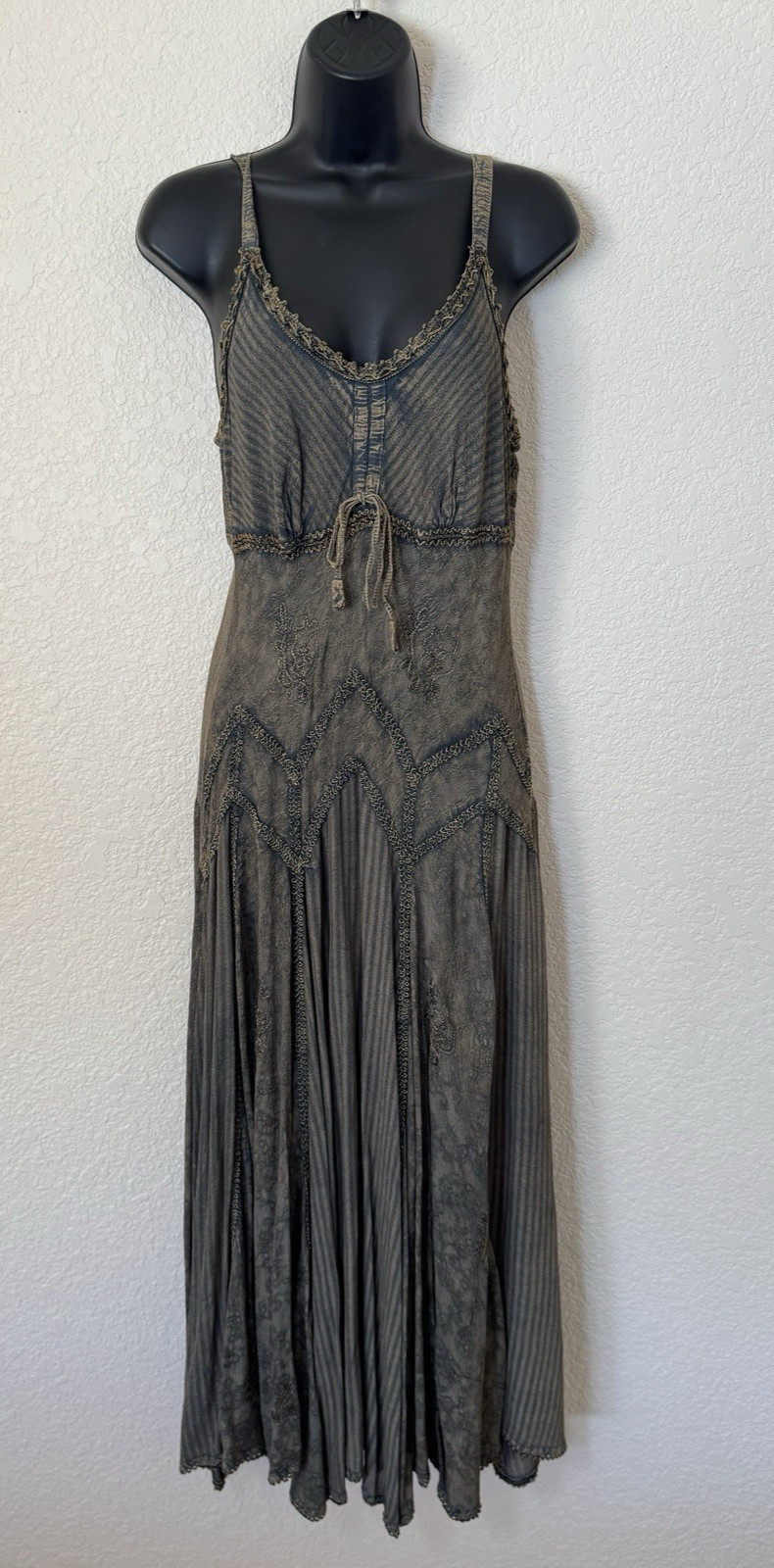 Flower Embroidered Drawstring Maxi Dress Large Whimsigoth Forest Fairy Grunge