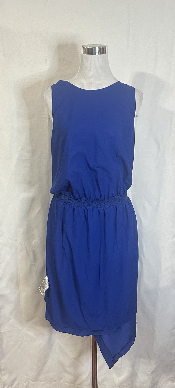 Banana Republic Size 12 Blue 100% Silk Dress Sleeveless Racerback Asymmetrical