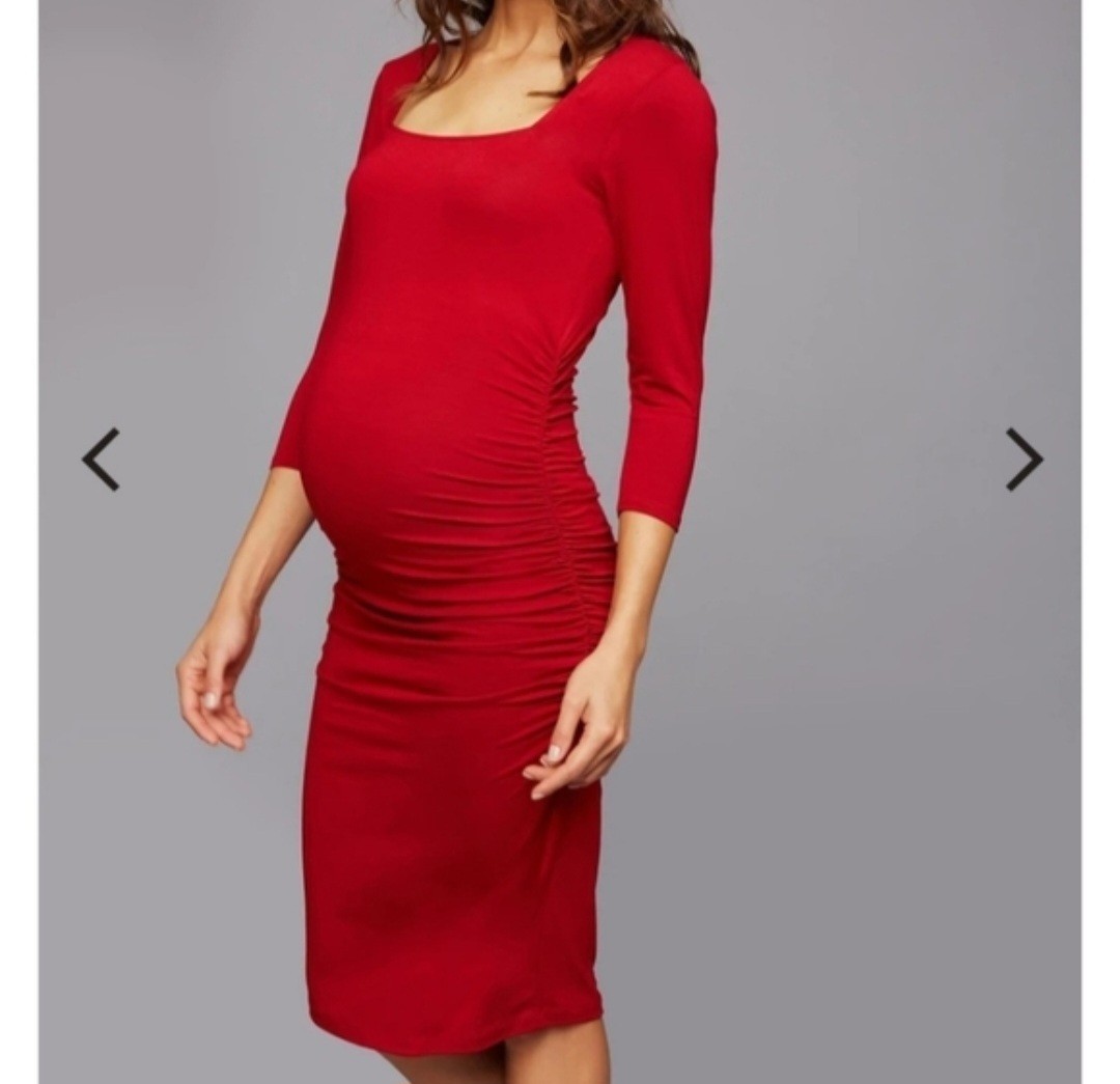 Isabella Oliver Size 8 Red Square Neck Ruched Maternity Dress