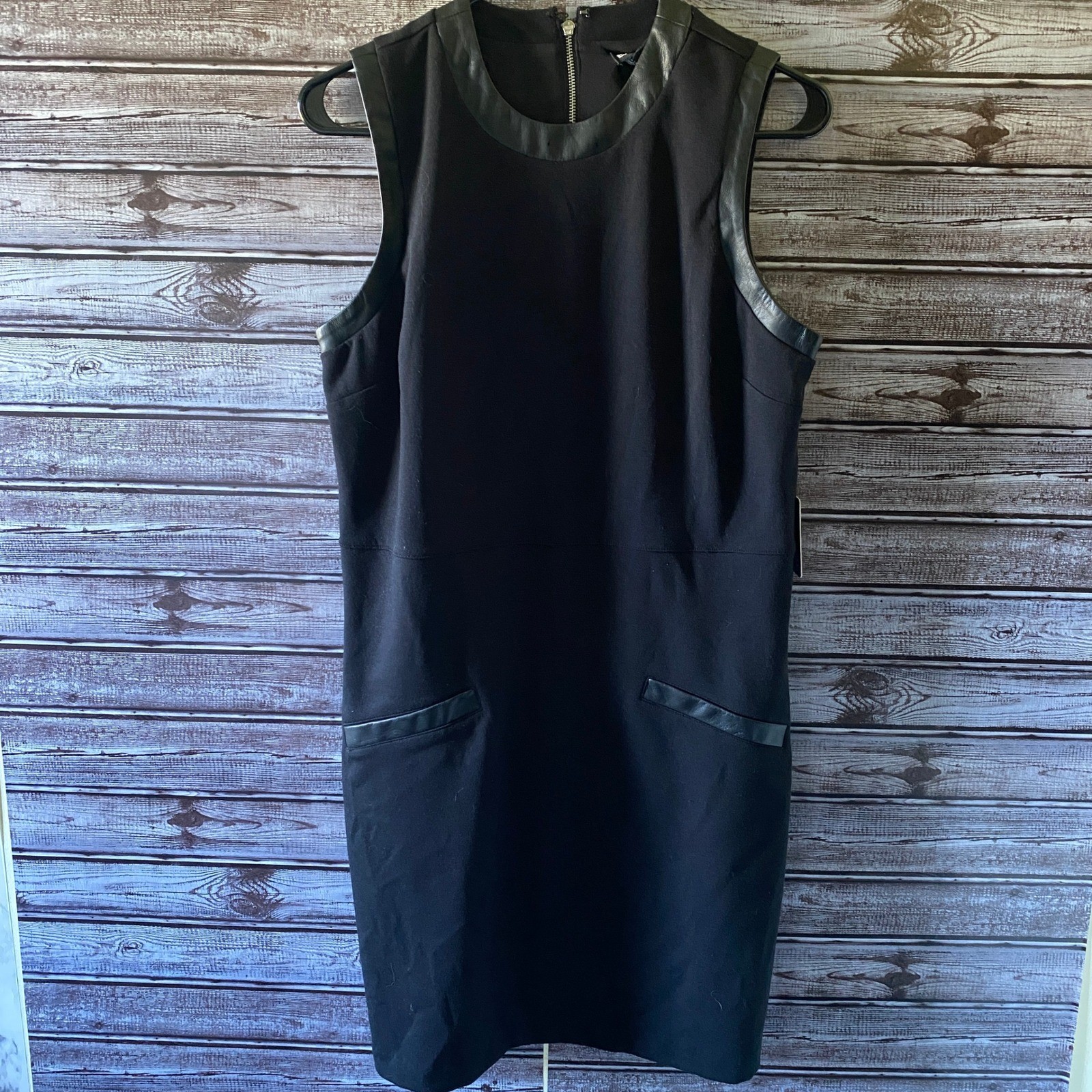 Express Women’s Sleeveless Dress Size L Black Faux-Leather Trim Back Zipper NWT