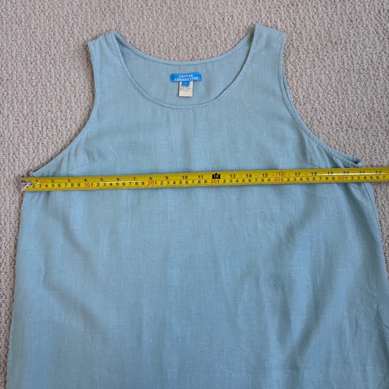 Cotton Connection 100% Linen Sleeveless Shift Dress, Blue Large, Natural Fibers