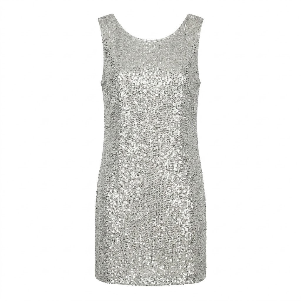 AllSaints Silver Sequin Hand Embellished Sleeveless Shift Dress US 6 UK 10 EU 38