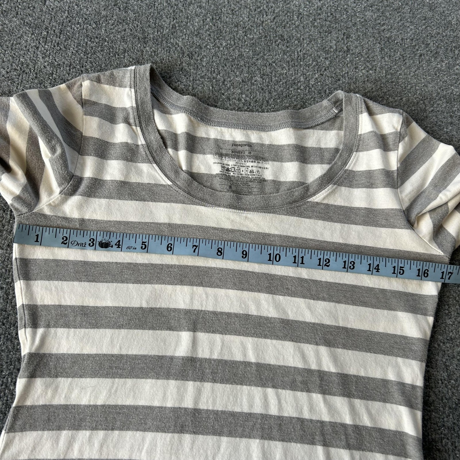 Patagonia Dress Womens Medium Grey White Stripe 3/4-Sleeved Au Bateau Dress