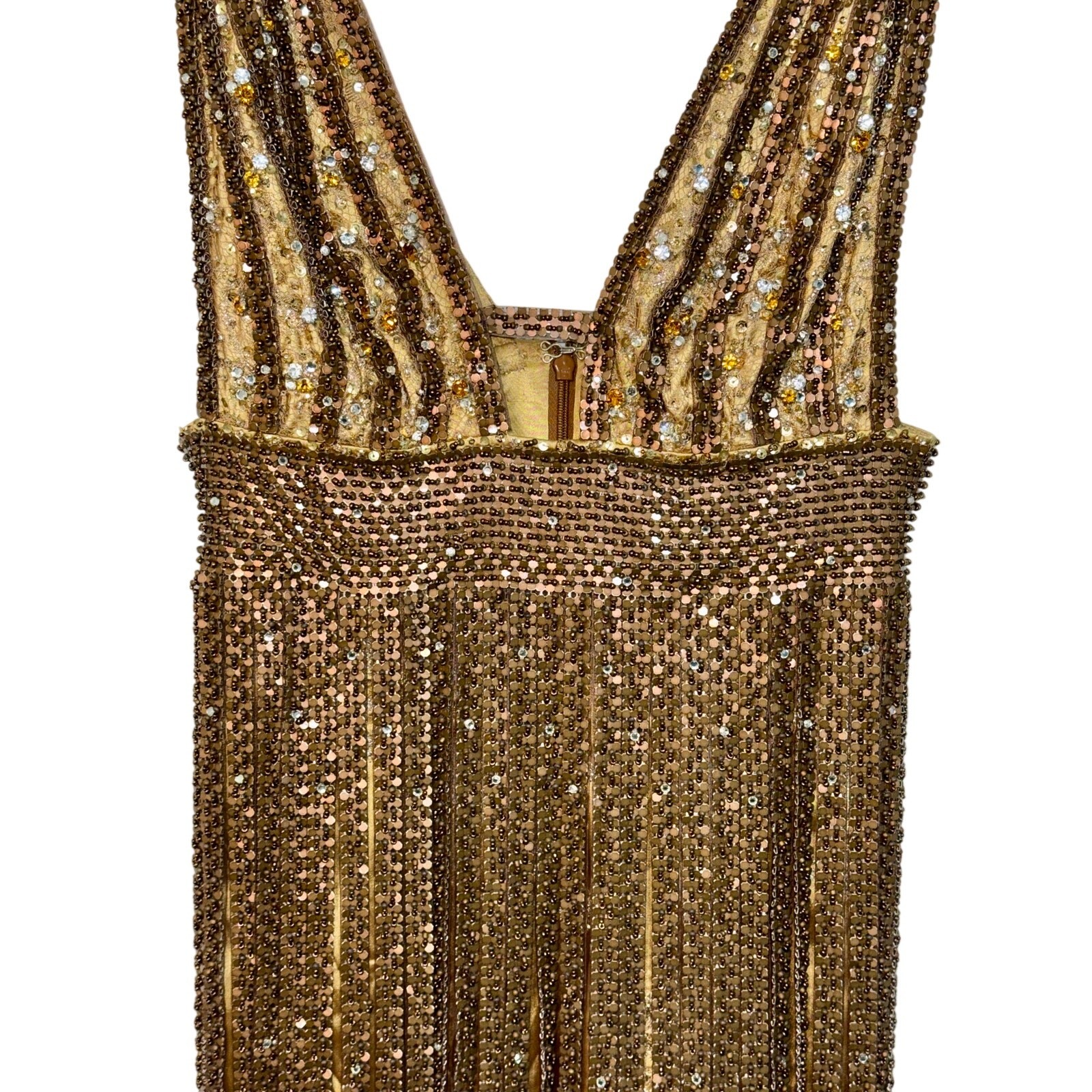 NWT Mandalay Gold Beaded Fringe Studded Sequin Mini Cocktail Party Dress Size 10