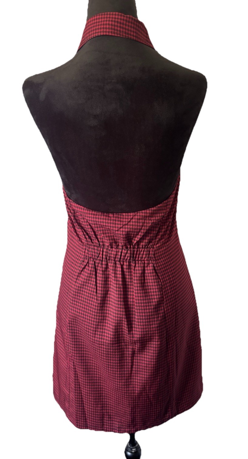 Emory Park VNeck Halter Short Mini Checkered Backless dress Womens MED NEW Y2k