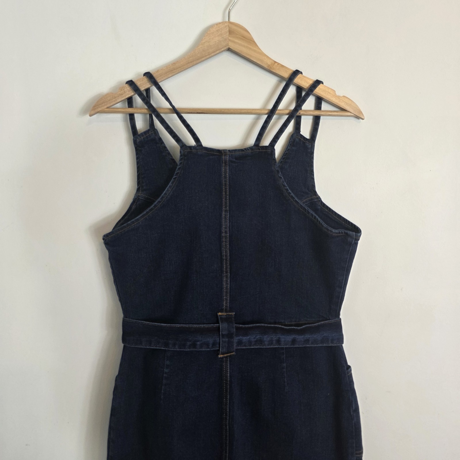 Venus Denim Zip Front Dark Wash Stretch Belted Western Fitted Dress SZ 10